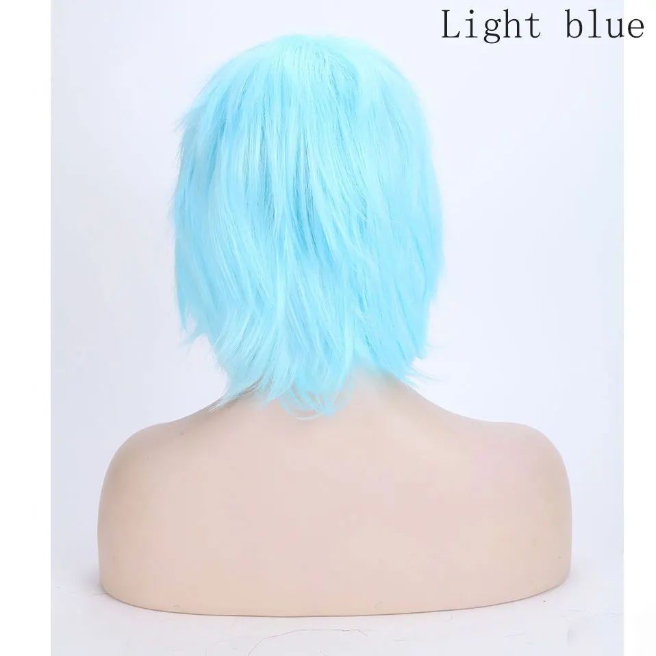 light blue SNOILITE короткий парик для косплея Красный Розовый Синий Коричневый Белый Серый волосы парики Синтетический прямой костюм парик для рождественской вечеринки - Цвет: light blue