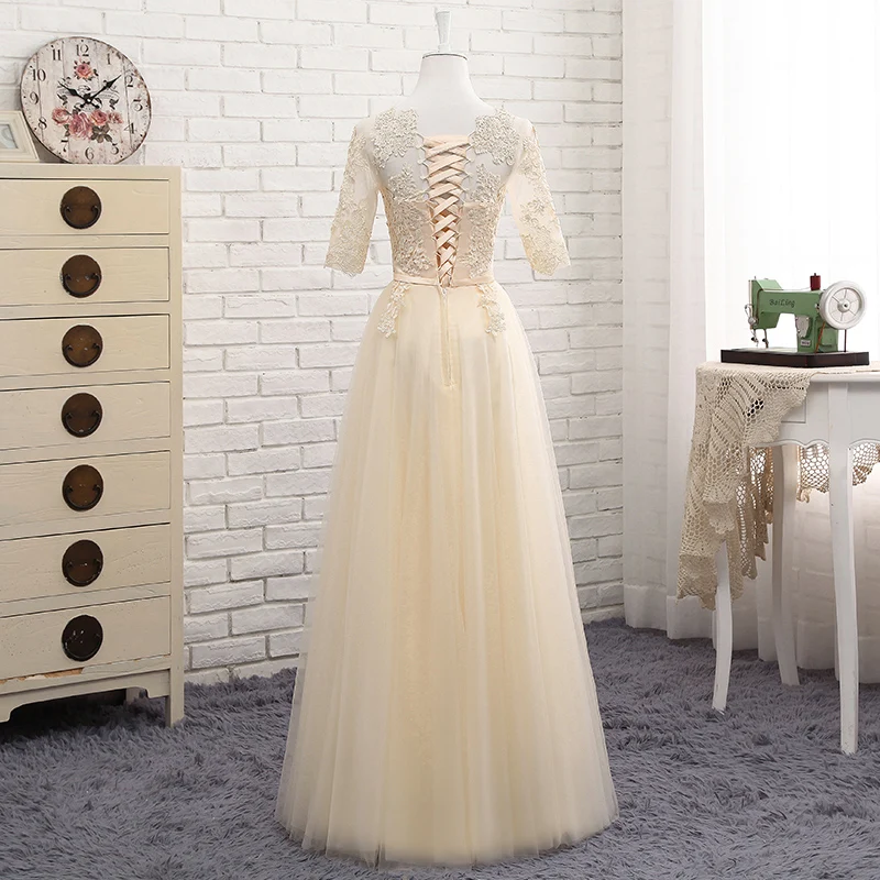 Женское кружевное платье в пол элегантное винтажное цвета шампанского для