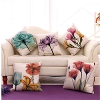 square 18 cotton linen watercolor flowers printed cushions coffee house waist pillows without filling home decor