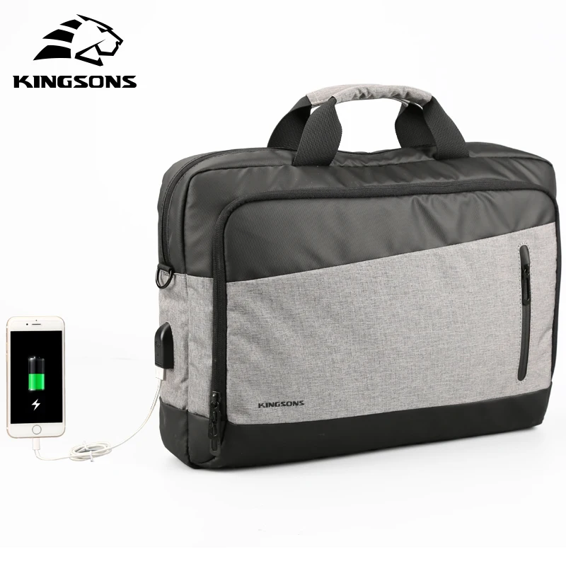 Портфель Kingsons для мужчин повседневная сумка ноутбука с USB зарядкой вместительный