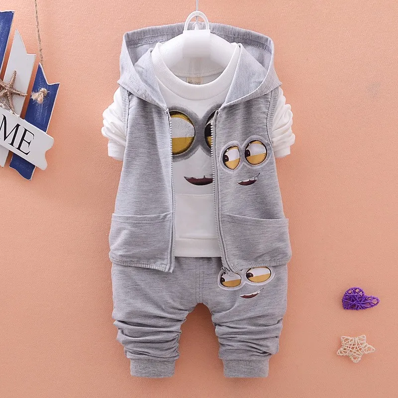 Roupas infantis menina, модный стиль, г., весенние костюмы для малышей Миньон/комплект одежды для новорожденных детей+ рубашка, штаны 3 шт. Комплекты одежды для детей
