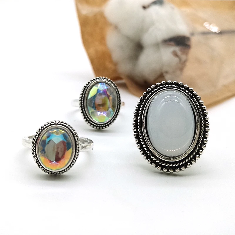 3 шт./компл. женский винтажный набор колец серебряного цвета с крупным