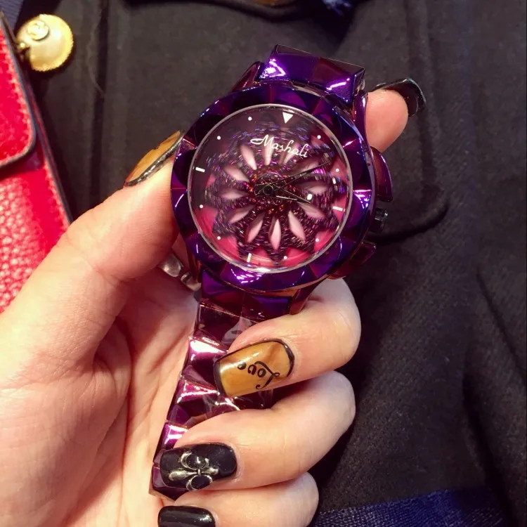 Гламурные фиолетовые часы для женщин сверкающие вращающиеся Платья с цветочным