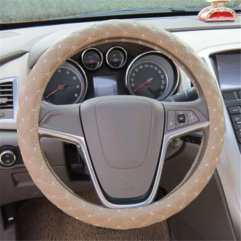 Автомобильный Стайлинг, мягкий чехол из искусственной кожи на руль, противоскользящий чехол на руль автомобиля, прочные чехлы с сетчатой линией CSL2018