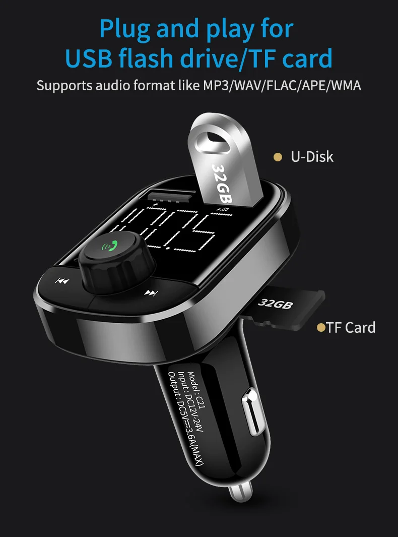 BT Hands free talking MP3-плеер fm-передатчик с монитором напряжения автомобильного аккумулятора
