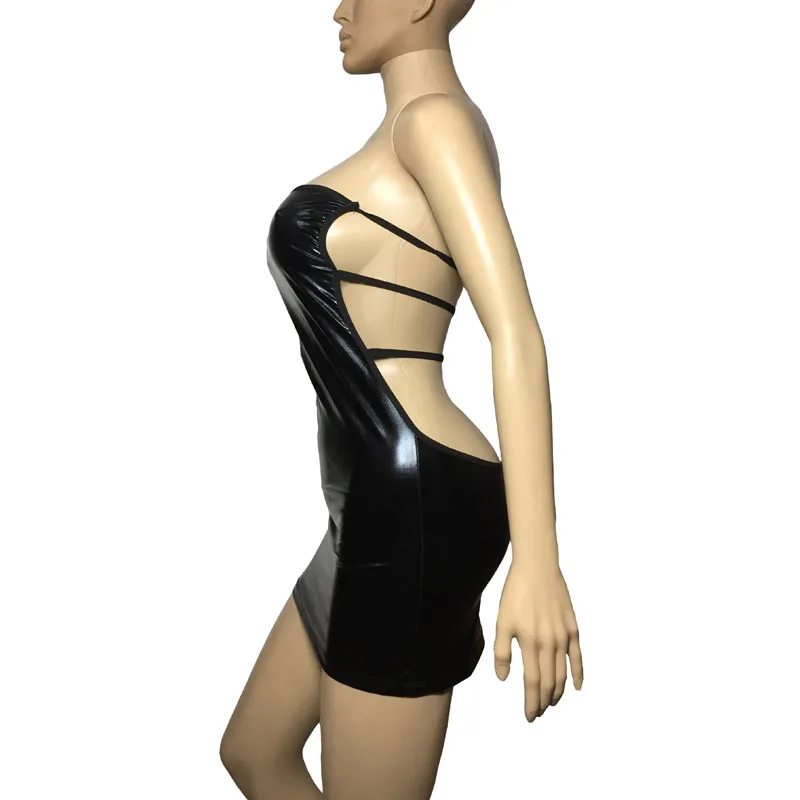 Женское сексуальное платье Wetlook без бретелек облегающее мини-платье бандо открытая спина мокрый вид Клубная одежда эластичное танцевальное Клубное платье