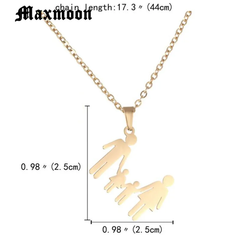 Maxmoon Family Chain Stainless Steel Pendant Necklace Parents And Children Necklaces Gold Color Jewelry Gifts For Mom Dad New | Украшения и