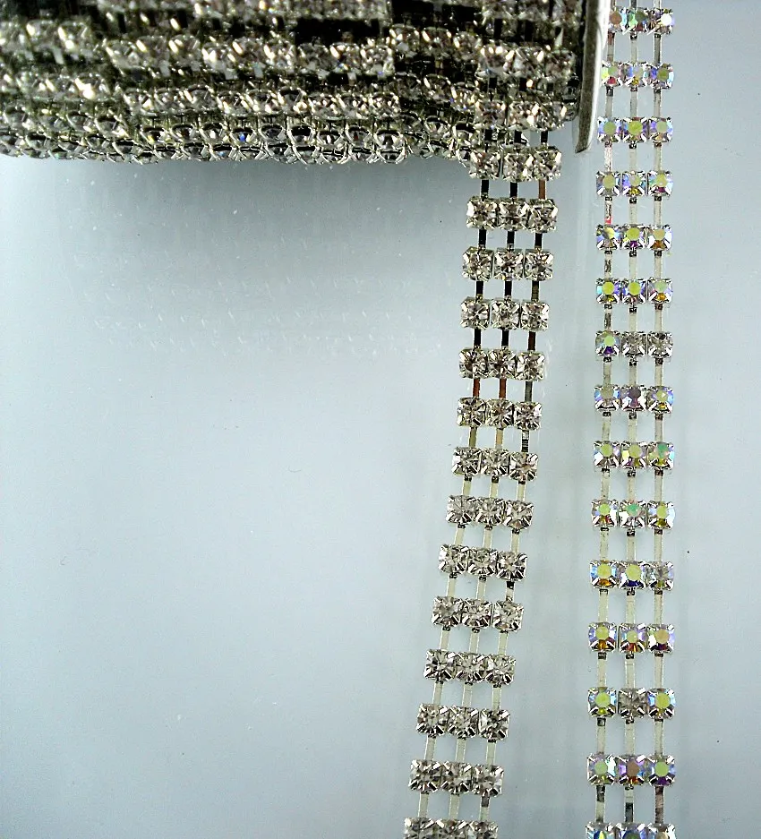 DIY 3 ряда SS16 ясно crystal ab стеклянные стразы 4 мм близко серебряная Кубок коготь