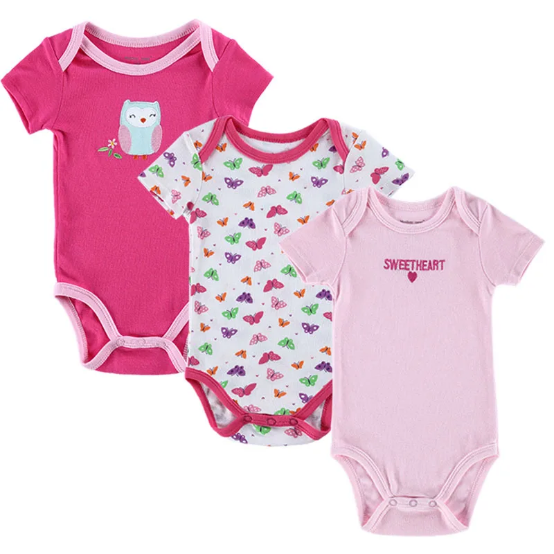 3pcs/lot Baby Rompers Новорожденные с коротким рукавом Хлопок Boy Девушка Одежда для