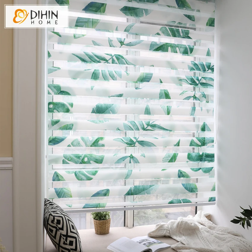 

Modern Thick Fabric Printed Leaf Pattern Zebra Blinds Double-layer Roller Blinds Custom Made Window Curtains