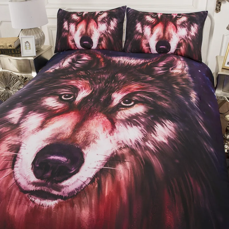 Набор постельного белья King size с принтом красного волка 3D постельное белье набор