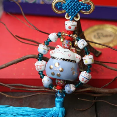 Интерьерное подвесное украшение, керамическое украшение, Maneki Neko, Lucky Cat, толстый кот, кристалл, Sleutelhanger, автомобильный брелок для ключей, chaviro, украшение - Цвет: 5