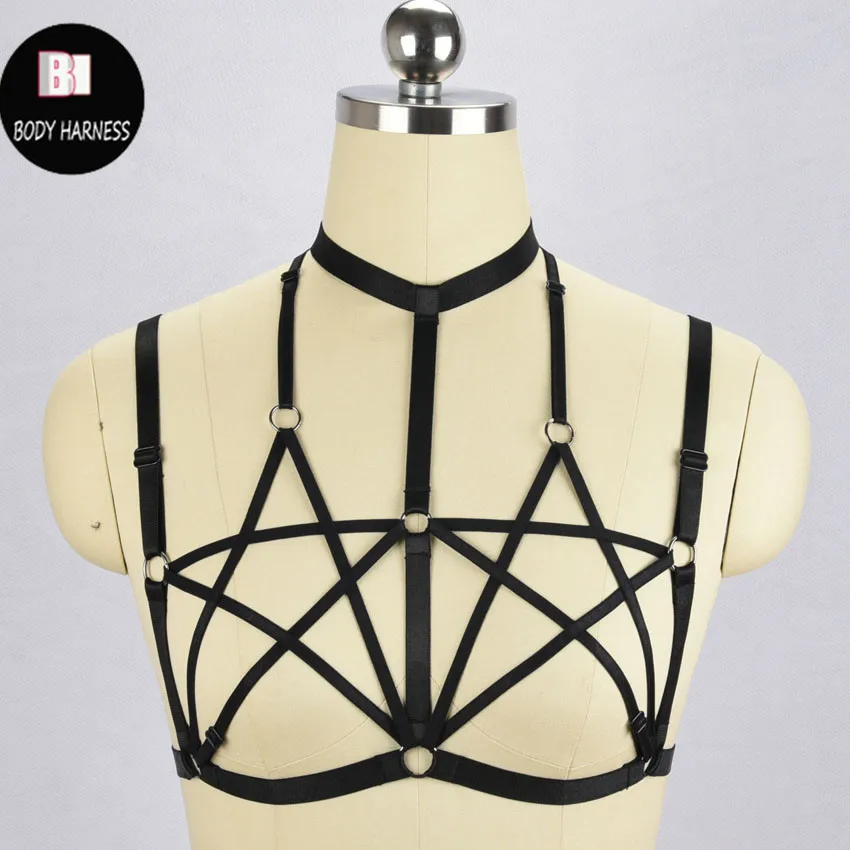 Женский бюстгальтер в стиле Харадзюку с двумя пентаграммами|pentagram body harness|harness