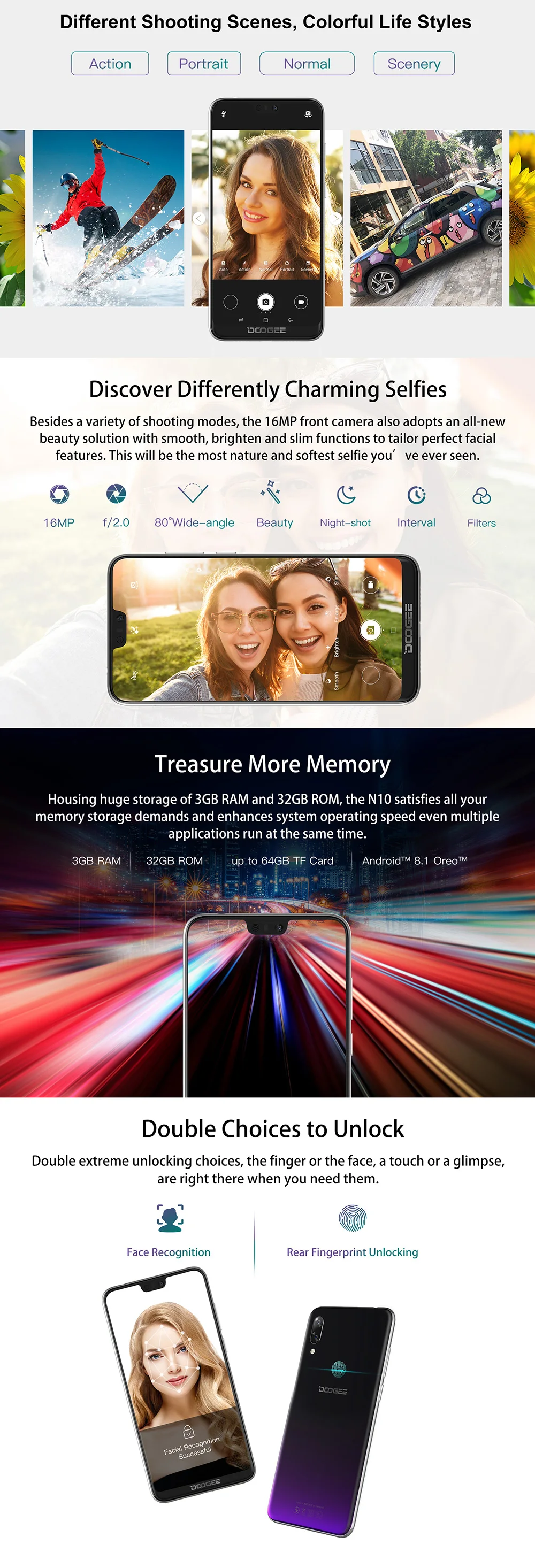 DOOGEE N10 мобильный телефон, 3 Гб оперативной памяти, Оперативная память 32GB Встроенная память 5,84 дюймов FHD+ 19:9 Дисплей 16.0MP Камера 3360 мА/ч, 4glte смартфон