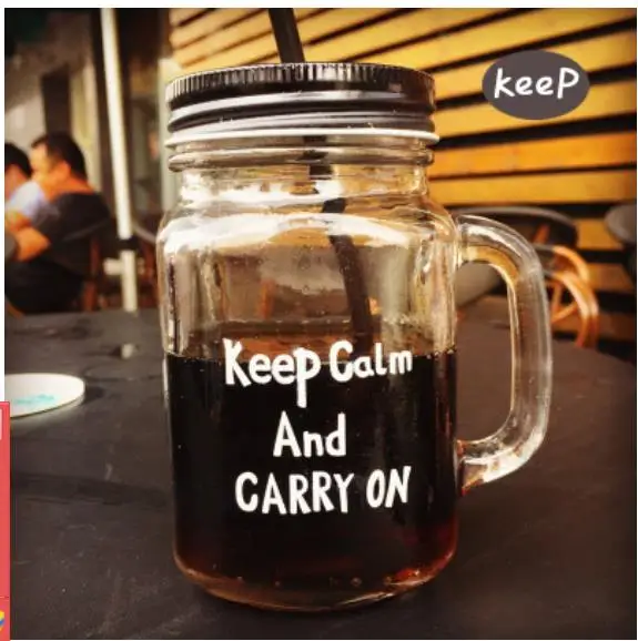 7 450ml Glass Mason Jar Mug with Lid and Straw Summer Ice Cream Fruit Cold Drinking Water Jars Juice Cup - Цвет: 7