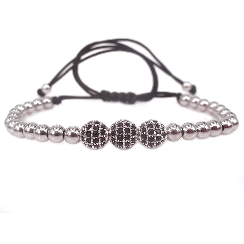 Мужской браслет из нержавеющей стали золотого цвета 6 мм с микро стразами черный 3