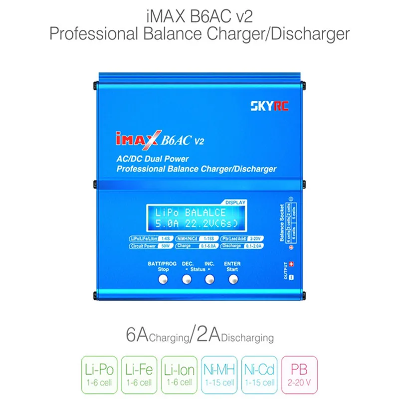 Оригинальный SKYRC iMAX B6AC Lipo батарея баланс зарядное устройство V2 6A ЖК дисплей Dis для