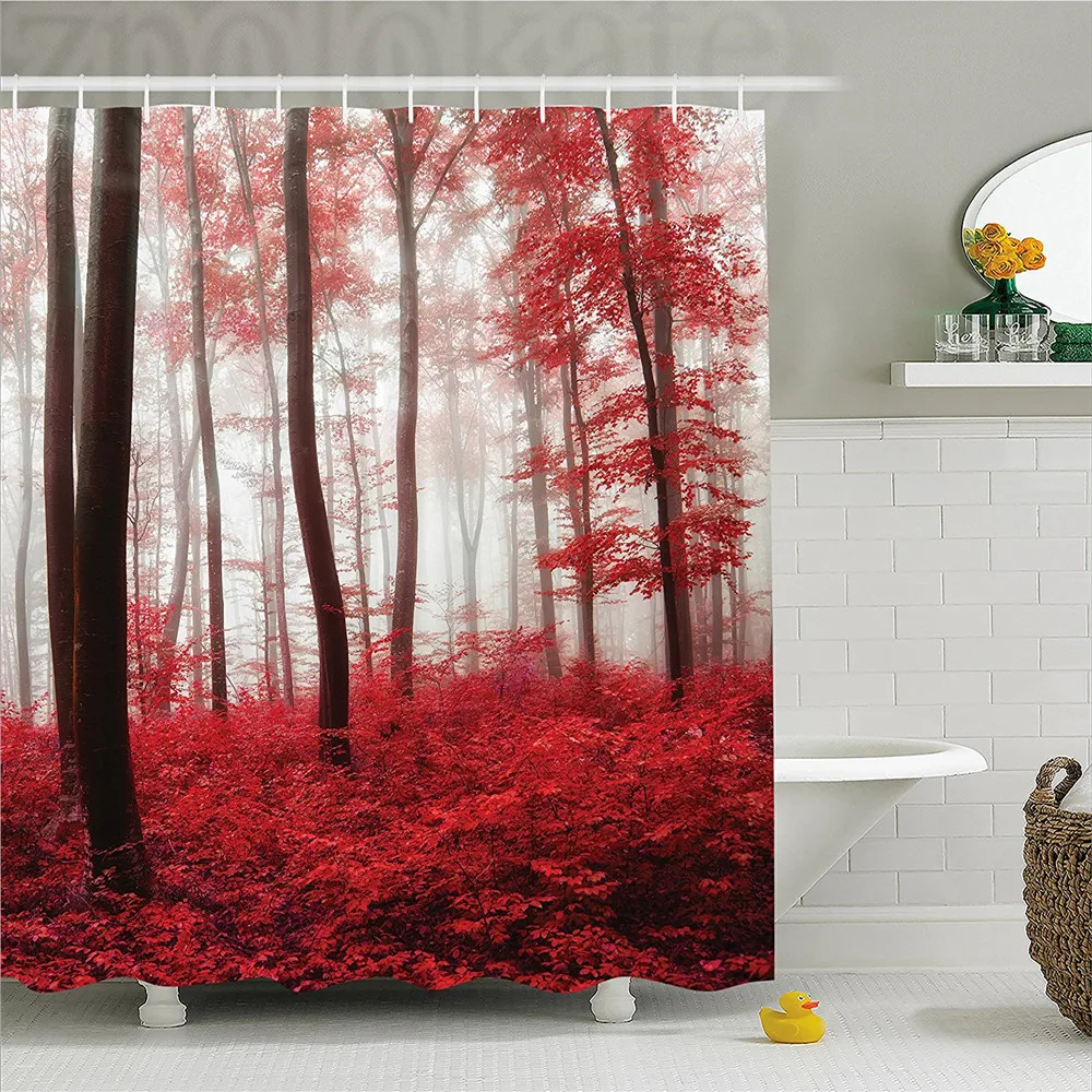 Lake House Decor Shower Curtain Saturated Picture of Dreamy Mystic Forest with Vivid Effects Mother Earth Bathroom Set wit |