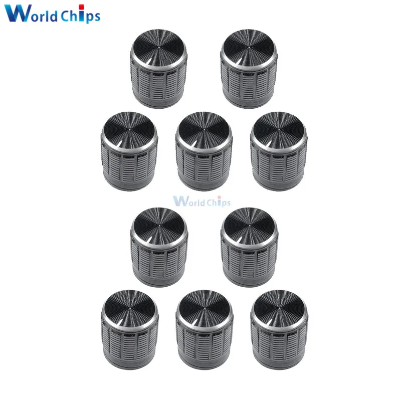 

diymore 10PCS/Lot Black Metal 6 mm Knurled Shaft Insert Dia. Potentiometer Control Knobs Switch Knob 15mm Dia. x 16.5mm Height