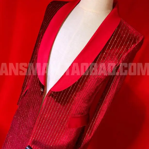 Новинка 2020 Мужская одежда Блейзер красный длинный костюм с горячим тиснением
