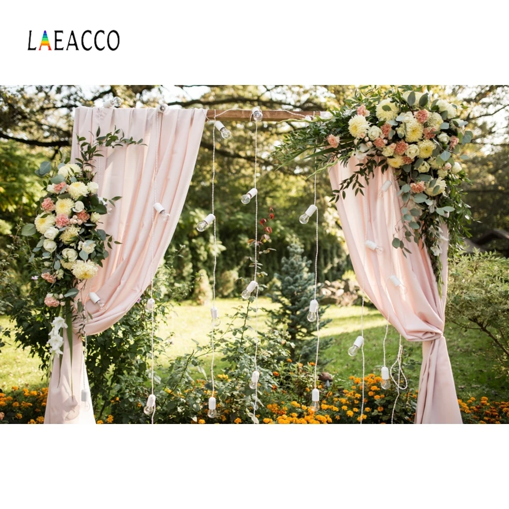 Фотофон Laeacco для фотостудии фон фотосъемки с розовыми занавесками цветами травой
