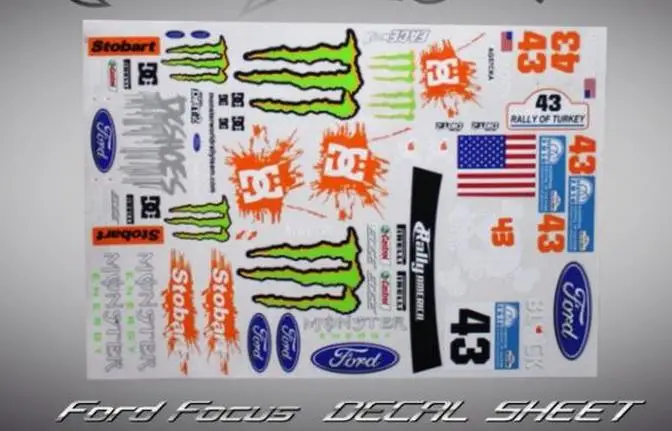 1/10 rc Drift Body Car Decals Stickers fFORD Focus GT MR03 AWD IW04 MINI-Q AMZ FLAT On Road Tamiya HPI Kyosho HSP Redcat FS | Игрушки и