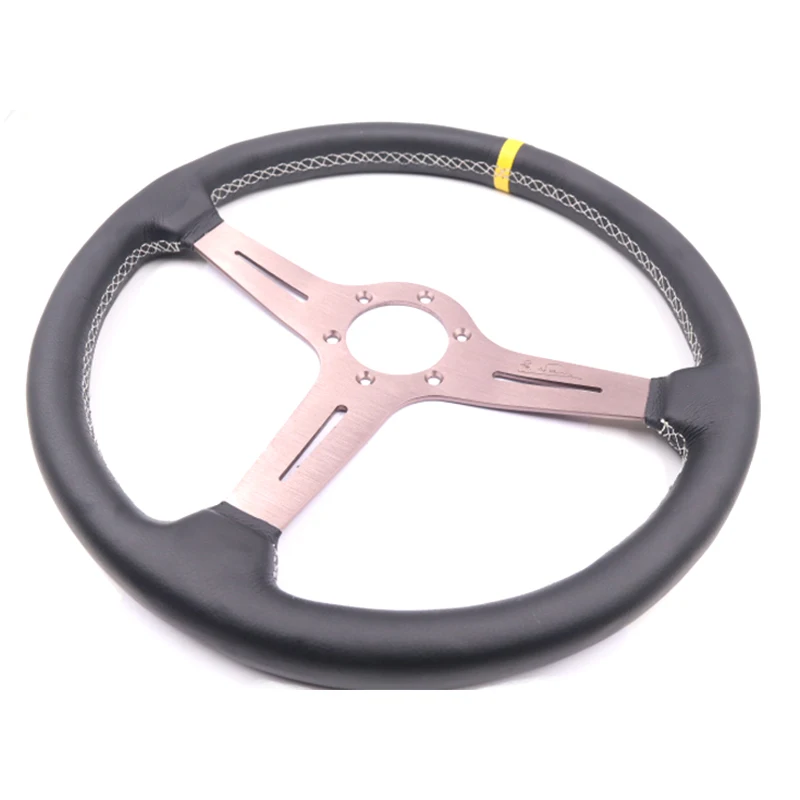 Новинка Гоночное рулевое колесо 15 дюймов (380 мм) действительно кожаное с белой