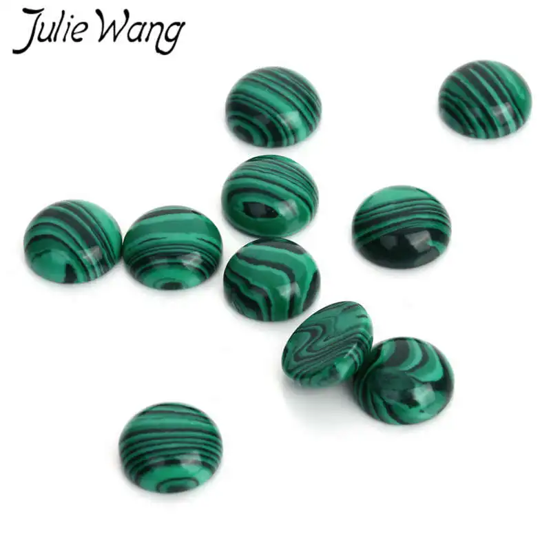 Julie Wang 20 шт 6/8/10/12 мм Малахитовый камень в зеленую полоску ожерелье из кабошонов