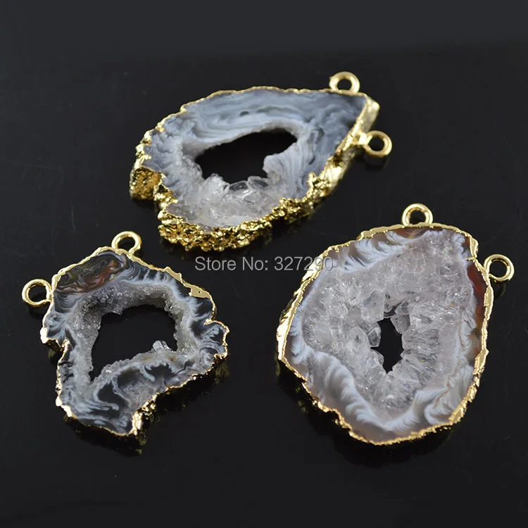 

2015 New Arrival Natural Druzy Geode Top Loops Pendants Gold Color Drusy Crystal Connectors 5pc/lot