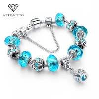 custom silver color crown braceletsbangles crystal beads charm bracelets for women jewelry pulsera bracelet sbr160016