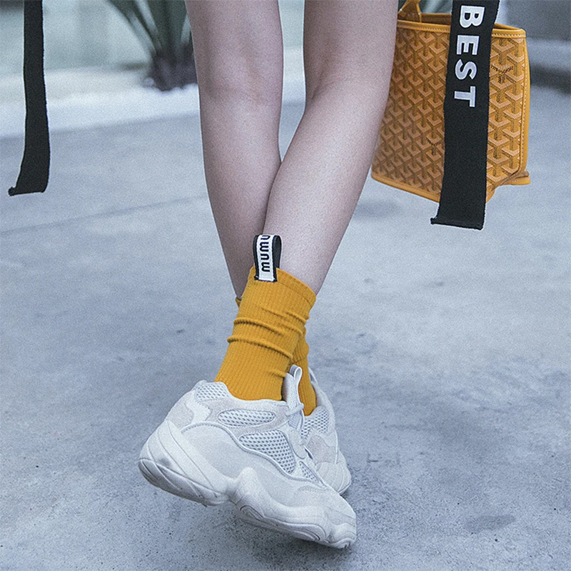 Зимние теплые Стильные черные длинные высокие носки 17 цветов однотонные