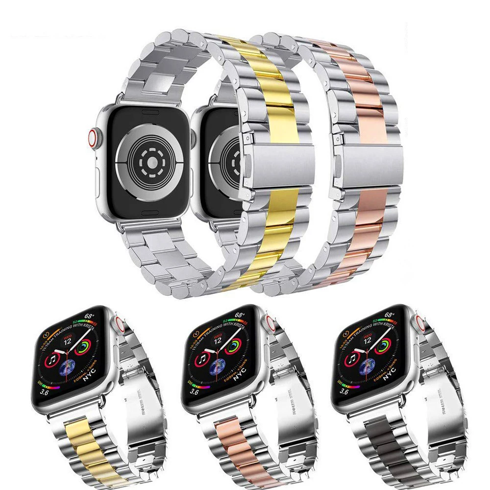 Для Apple Watch ремешок 42/44 мм цвета: черный золотистый Нержавеющая сталь браслетная