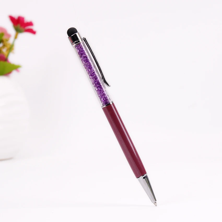 1 шт. металлическая кристальная ручка офисные канцелярские принадлежности Школьные принадлежности ручка почерк емкость алмазный карандаш сенсорный экран шариковая ручка - Цвет: Фиолетовый