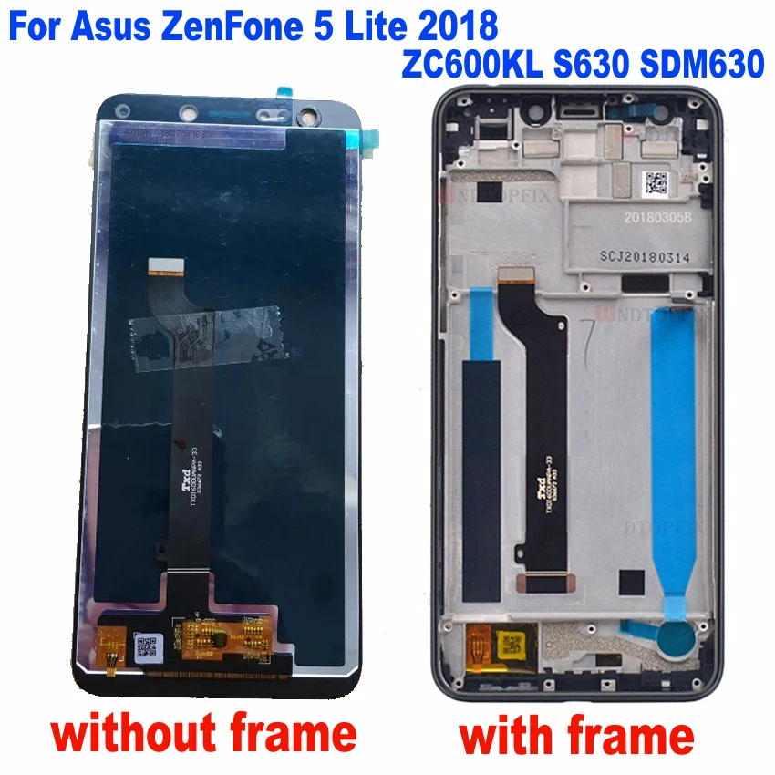 

6.0 inch Full LCD Display + Touch Screen Digitizer Assembly with frame For Asus ZenFone 5 Lite 2018 ZC600KL S630 SDM630 phone