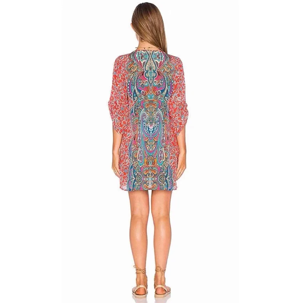 Галстук бабочка с рукавом три четверти Цветочный принт Туника 2018 пикантные Vestidos