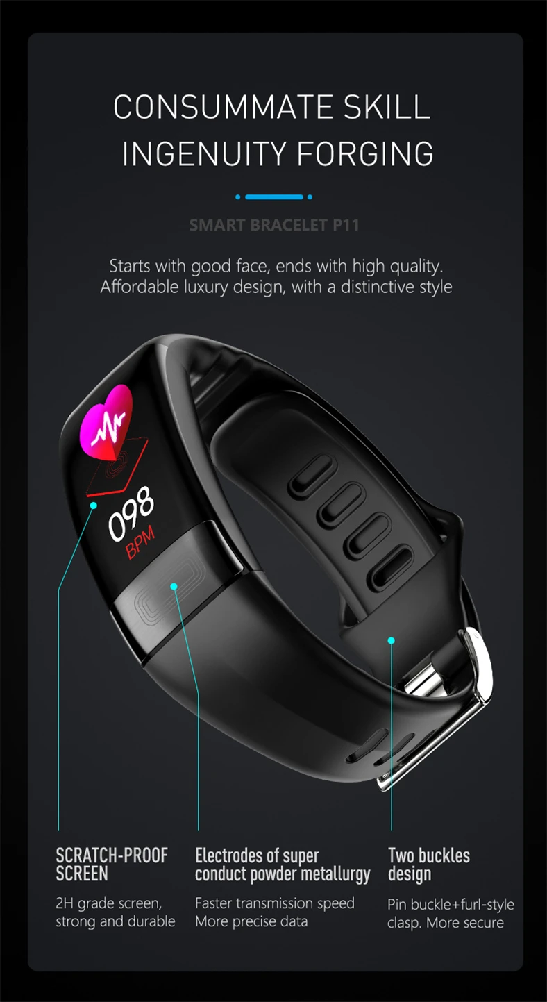 P11 ЭКГ+ PPG смарт-браслет измеритель артериального давления HR монитор Smartband фитнес-трекер часы Шагомер умный Браслет для IOS Android телефон