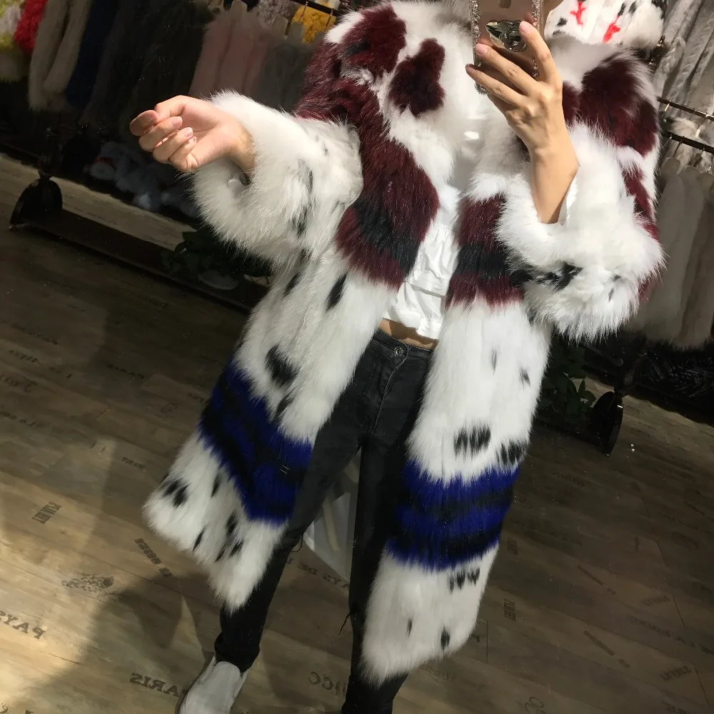 Женское длинное пальто из лисьего меха трикотажное | Женская одежда