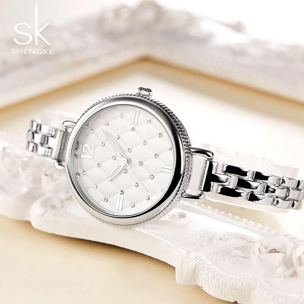 

Shengke Women Watch 2018 New Brand Fashion Watches Women Casual Dress Luxury Sliver Ladies Rhinestone Waterproof Quartz Clock