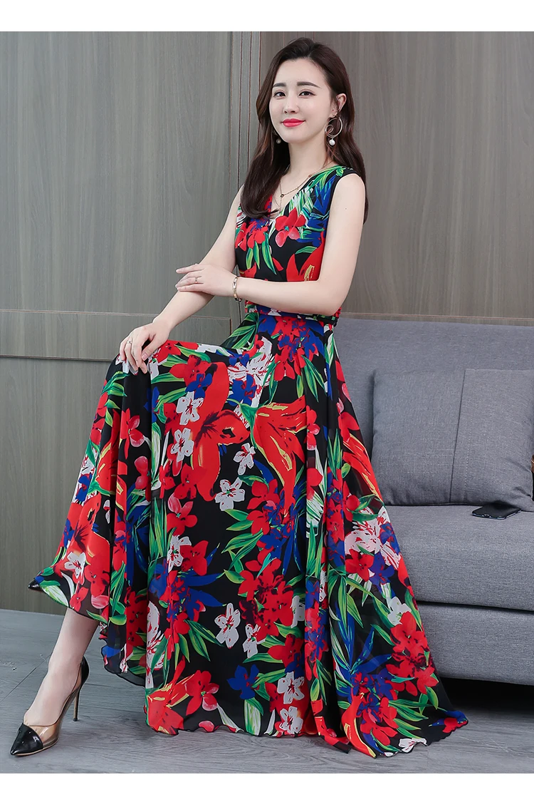 Элегантные цветочные шифоновые Boho Макси платья летние винтажные 4XL плюс размер пляжный отдых сарафан женские облегающие вечерние платья