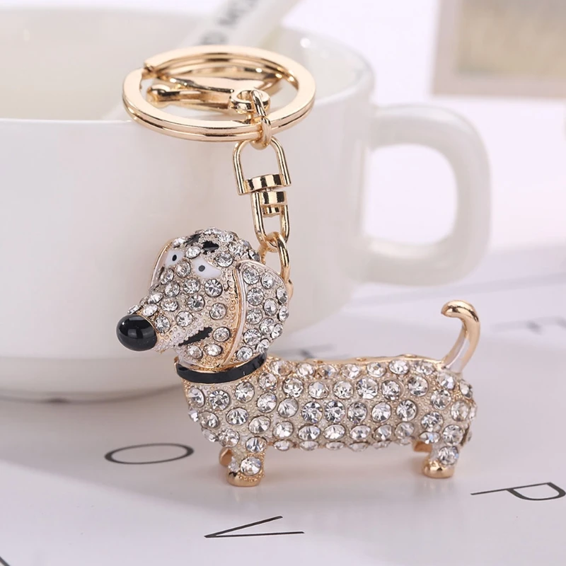 Bling Собака брелок для ключей в виде таксы Сумки из натуральной кожи кошелек