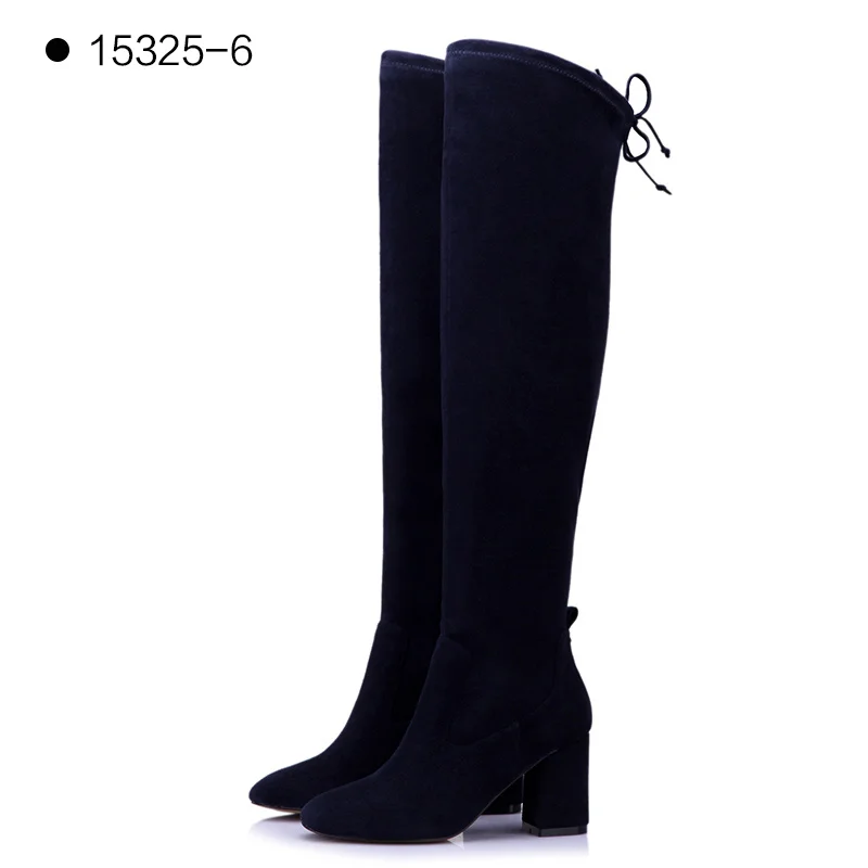 Blue 15325-6 Donna-in/распродажа; женские высокие сапоги; сапоги до бедра; Черные Сапоги выше колена; пикантная модная обувь на шнуровке с пряжкой - Цвет: Blue 15325-6
