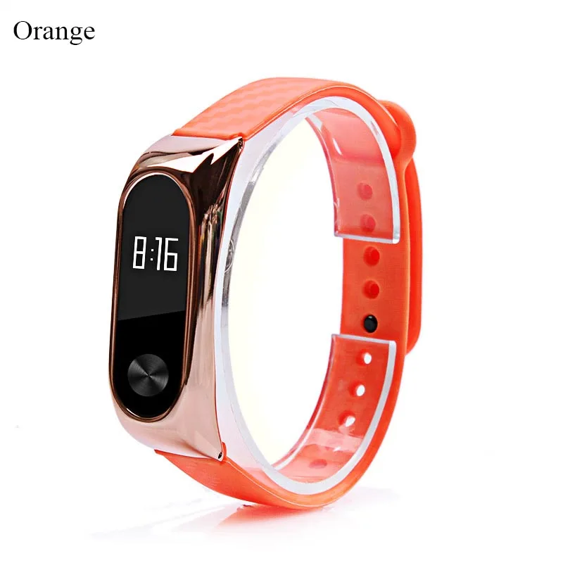 Цветной ремешок mi band 2, волоконные силиконовые ремешки со стальным металлическим чехлом, чехол с покрытием, регулируемый ремешок на запястье для xiaomi mi 2 band - Цвет: Orange