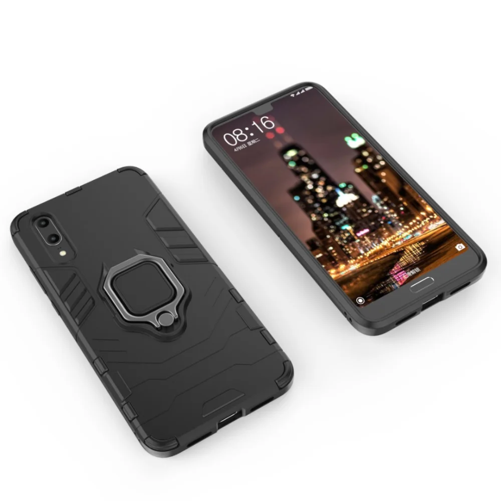 Противоударный защитный чехол для Huawei P20 P30 Lite с подставкой и кольцом-держателем