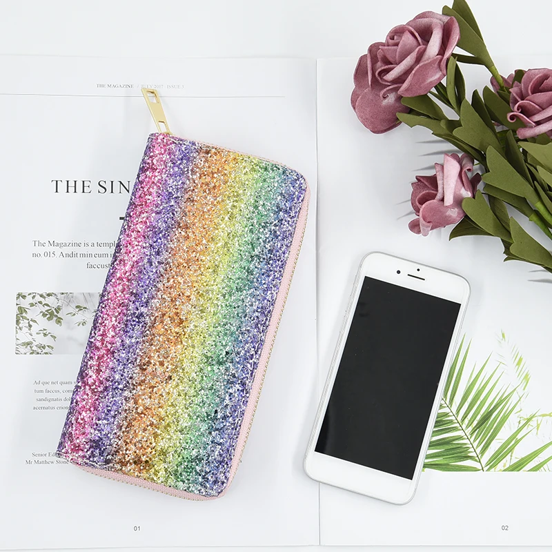 Fecilia женский кошелек Радужный с блестками блестящая дамская сумочка длинный для