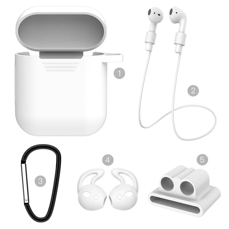 Мягкий силиконовый чехол для Airpods, противоударный защитный чехол для наушников, водонепроницаемый чехол для Air Pods, комплект из 5 предметов - Цвет: White-No headphones