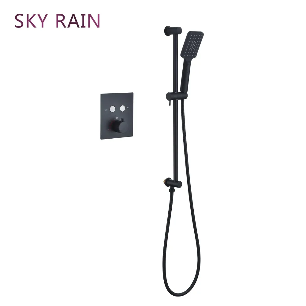 Матовый черный термостатический кнопочный смеситель SKY RAIN 10 дюймов Набор насадок