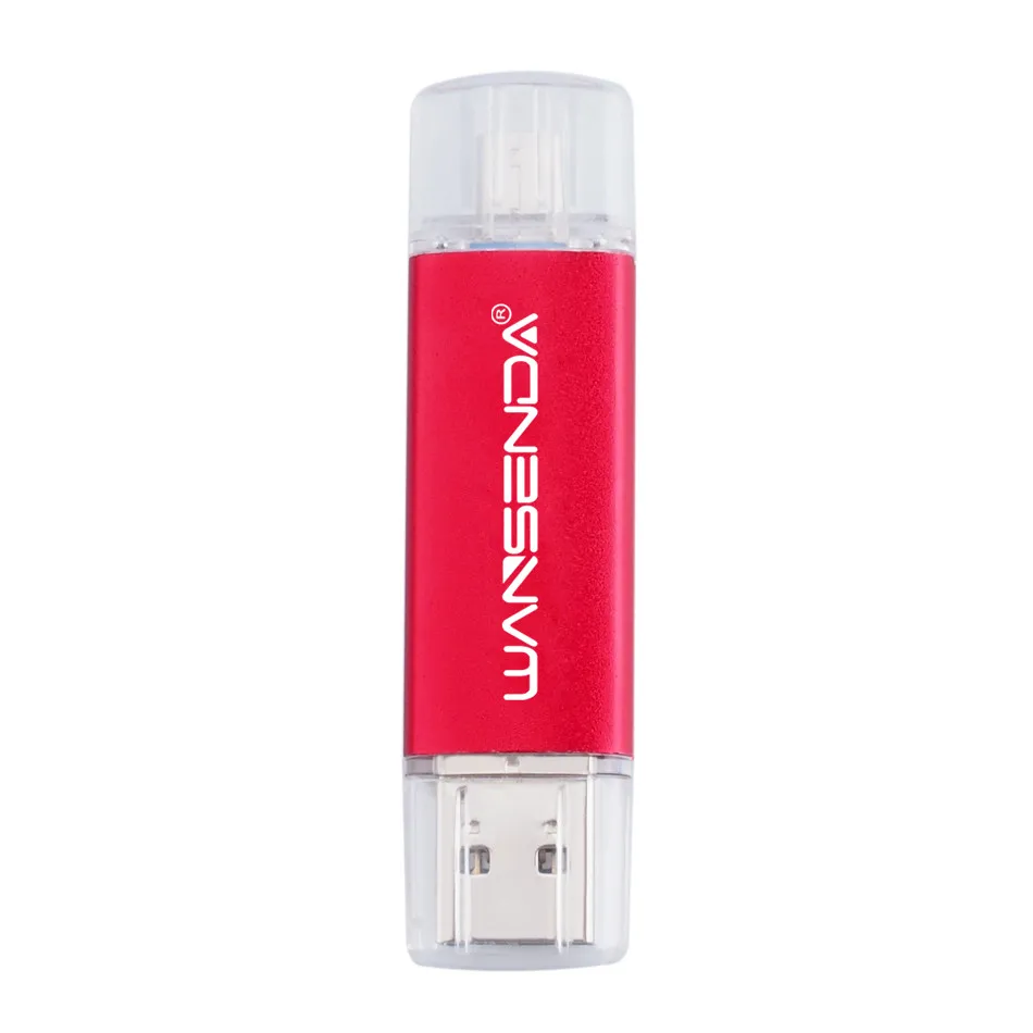 Красный WANSENDA, OTG, Android, USB флеш-накопитель, Usb 2,0, флеш-накопитель, 256 ГБ, 128 ГБ, 64 ГБ, 32 ГБ, 16 ГБ, 8 ГБ, 4 Гб, флешка, карта памяти, 2 в 1, USB флешка - Цвет: Красный