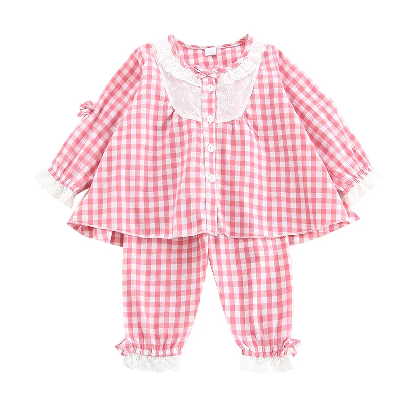 Корейская клетчатая детская одежда для малышки длинные штаны домашний костюм с