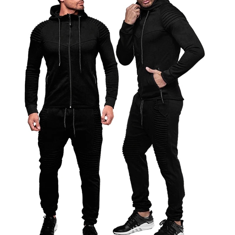 Новинка 2019 Мужская Осенняя толстовка спортивный костюм плиссированная на молнии