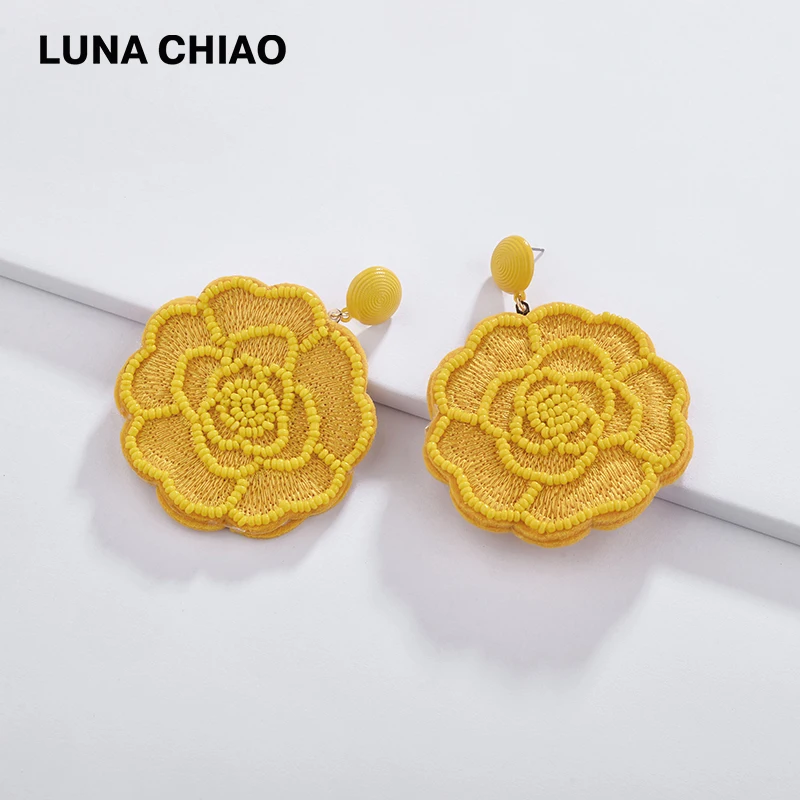 LUNA CHIAO Модные Bijoux 2020 весенние серьги-капли с большими розами мини-бисер ювелирное